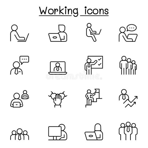 Working Icon Set In Thin Line Style Stock Vector Illustration Of