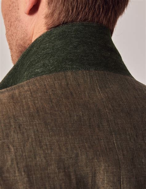 Dark Green Linen Tailored Double Breasted Italian Suit Jacket