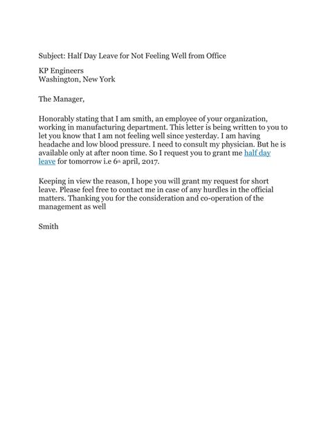 Free Printable Sick Leave Email Templates [For Office, One Day] Example ...