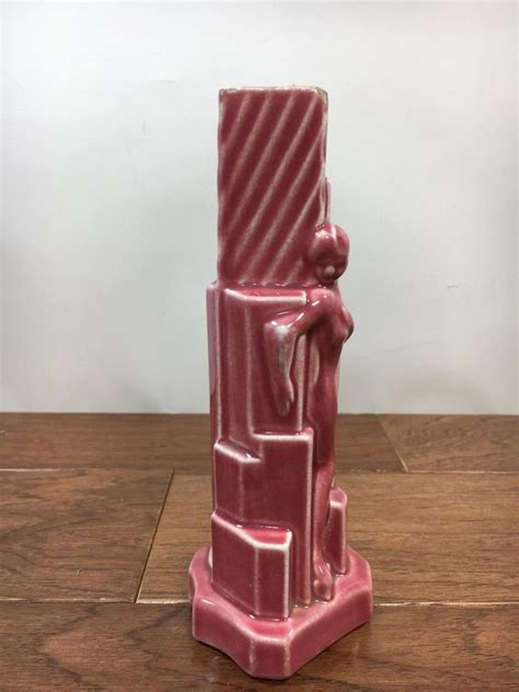 Vtg Art Deco Style Nude Woman Ceramic Pottery Bud Vase Rose Red Pink