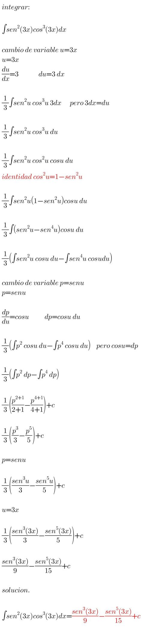 Integral De Sen X Cos X Dxme Pordr An Ayudar Por Favor Si