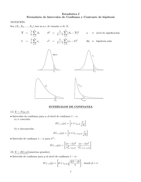 Estad Stica I Formulario De Intervalos De Confianza Y Contraste De