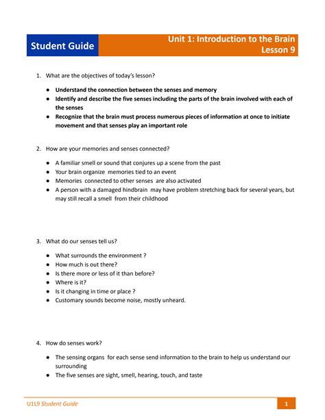 SOLUTION Unit 1 Introduction To The Brain Lesson 9 Studypool