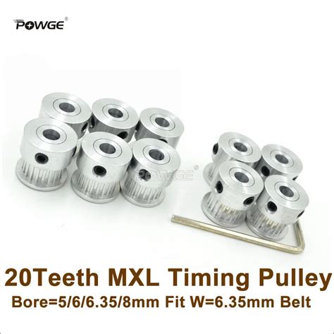 Powge 20 pçs 20 dentes mxl cronometrando polia furo 5 6 6 35 8mm ajuste