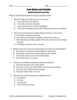 Benchmark Advance Reading Comprehension Quiz Rd Grade From Mexico And