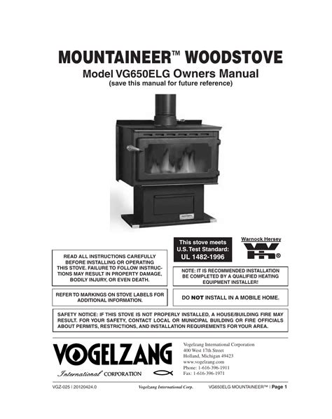 Vogelzang Wood Stove Manual