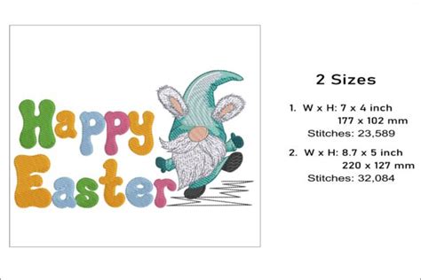 Gnome Embroidery Design Colorful Happy Easter