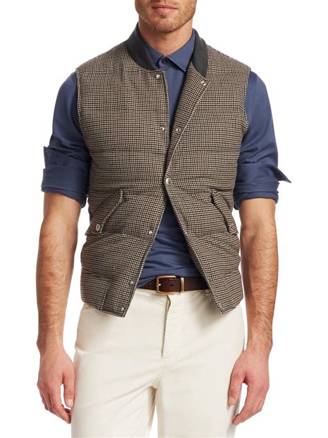 Brunello Cucinelli Houndstooth Wool Cashmere Puffer Vest In Grey