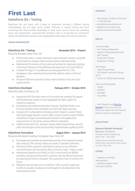 Salesforce QA Testing Resume Examples For 2025 Resume Worded