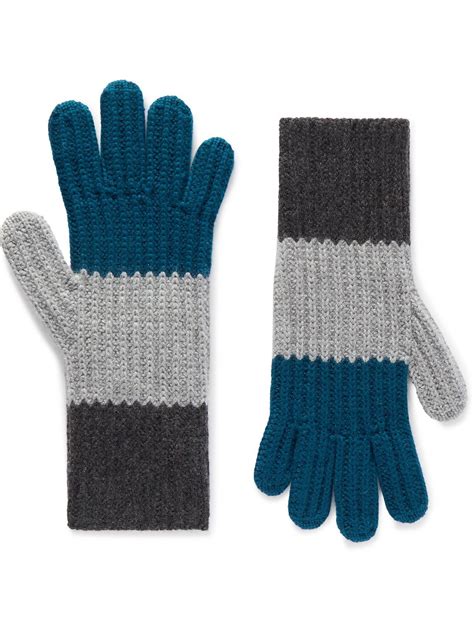 Loro Piana Striped Cashmere Gloves Blue Loro Piana