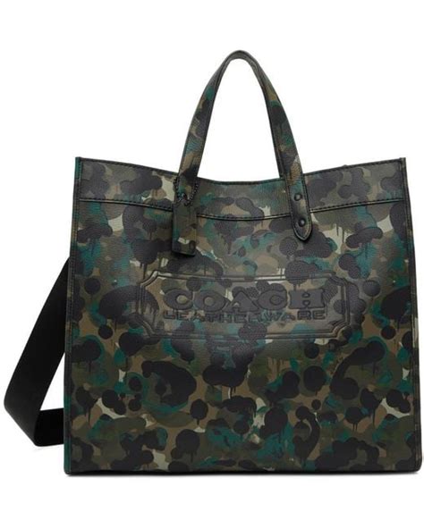 Coach Leather Camo Print Field Tote In Mw Green Blue Green For Men