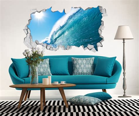 D Ocean Wave D Broken Wall Decal Mural Photo Wall Sticker Etsy