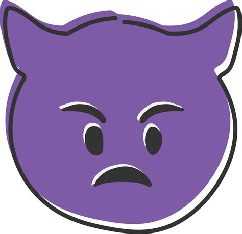 Evil Devil Emoji Happy Purple Emoticon With Devil Horns Hand Drawn