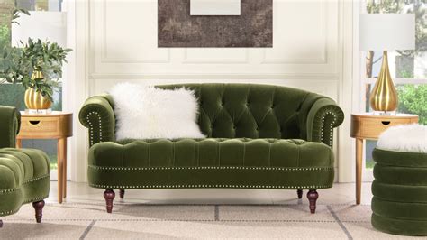 La Rosa Victorian Chesterfield Loveseat, Olive Green - Jennifer Taylor Home