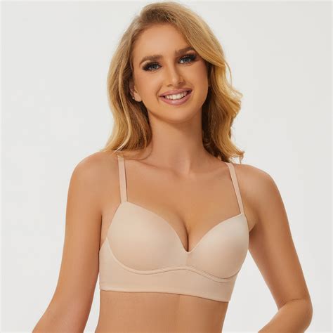 Meleneca Womens Push Up Bralettes Seamless Padded Wireless Bra With Support And Lift Beige 34dd