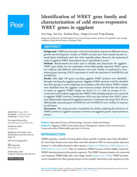 (PDF) Identification of WRKY gene family and characterization of cold ...