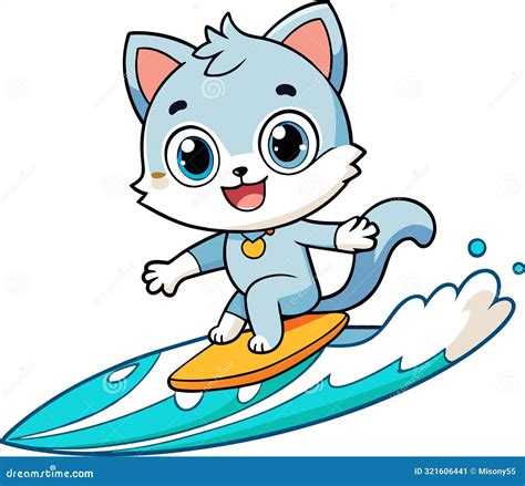 A Little Cat Surfing On The Sea Stock Illustration Illustration Of