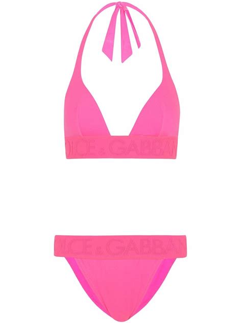 Dolce And Gabbana Halterneck Logo Band Bikini Pink Farfetch Uk