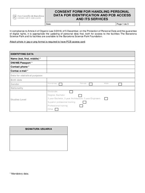 Fillable Online Consent Form For Handling Personal Data For