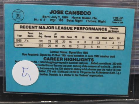 1986 Donruss Jose Canseco Rated Rookie RC 39 Oakland Athletics EBay