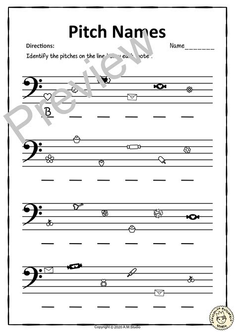 Bass Clef Note Names Worksheets | Valentine`s Day | Practices ...