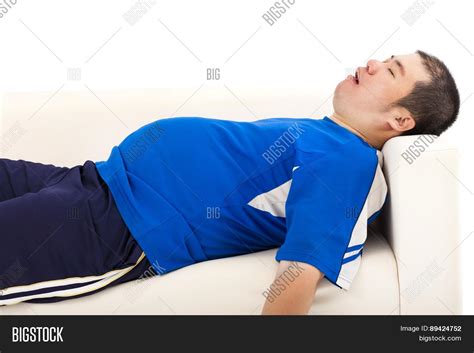 Fat Man Sleep On Sofa Image And Photo Free Trial Bigstock