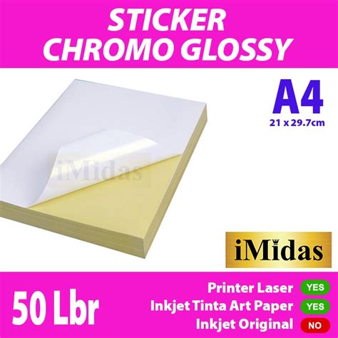 Jual Kertas Sticker Label Chromo Stiker Bontax Glossy Mengkilap Ukuran A4 Shopee Indonesia