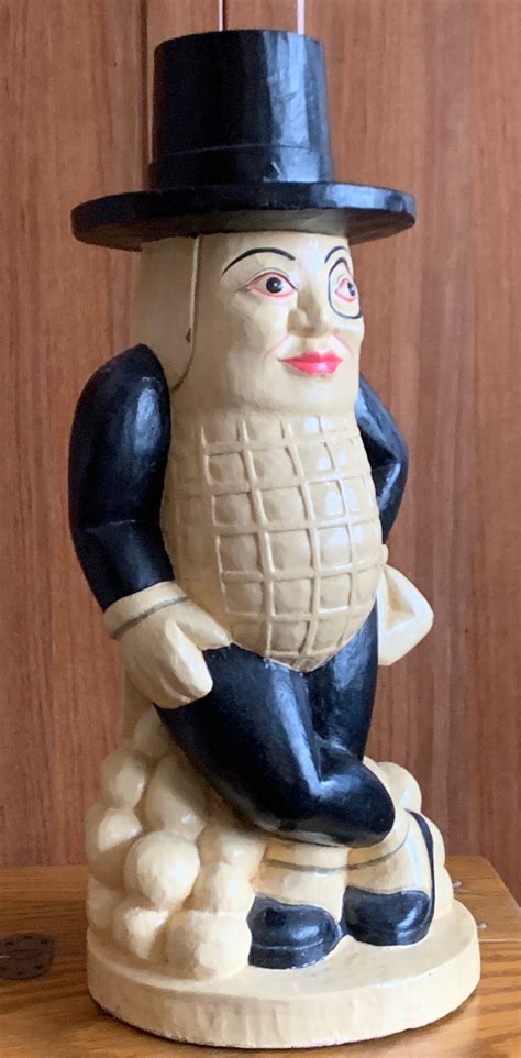 Antique Vintage Hand Crafted Solid Wooden Mr Peanut Statue Wearing