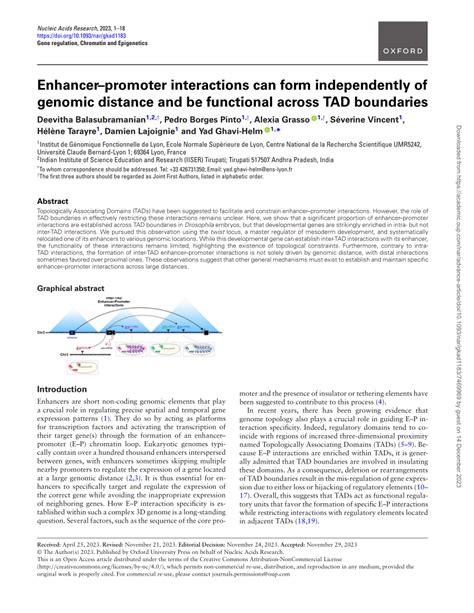 Pdf Enhancer Promoter Interactions Can Form Independently Of Genomic