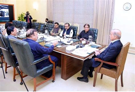 Prime Minister Muhammad Shehbaz Sharif Chairing A Meeting To Discuss