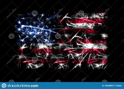 United States Fireworks Sparkling Flag New Year And Christmas