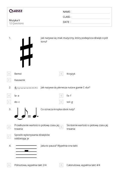 Ponad 50 Muzyka Arkuszy Roboczych Dla Klasa 5 W Quizizz Darmowe I Do