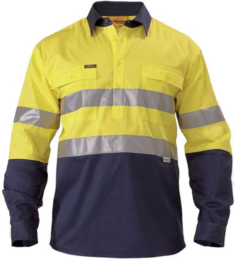 Bisley Btc6456 2 Tone Closed Front Hi Vis Drill Shirt 3m Reflective