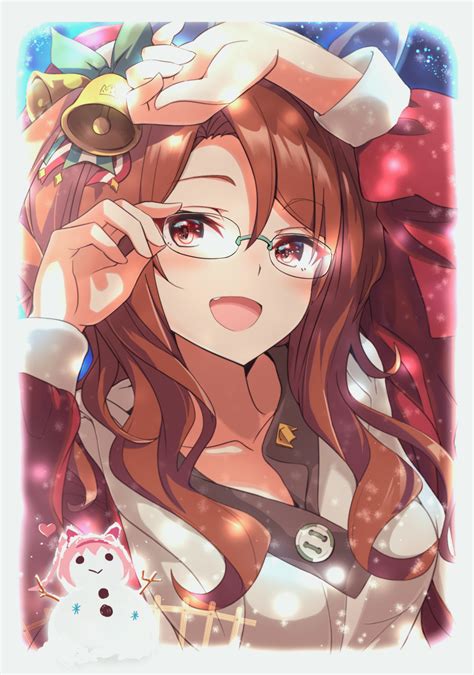 Safebooru 1girl Absurdres Brown Hair Christmas Collarbone Fang