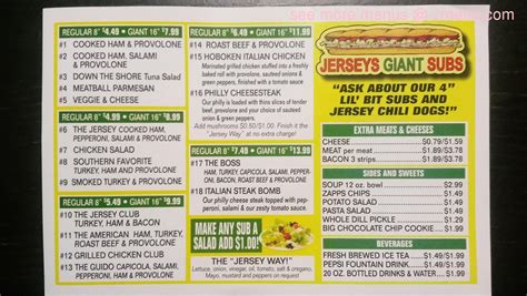 Menu at Jersey Giant Subs! fast food, Lancaster