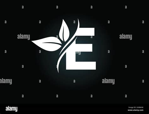 Initial E Monogram Alphabet With Two Leaves Green Eco Friendly Logo