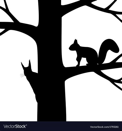 Silhouette Two Squirrel On The Tree Royalty Free Vector