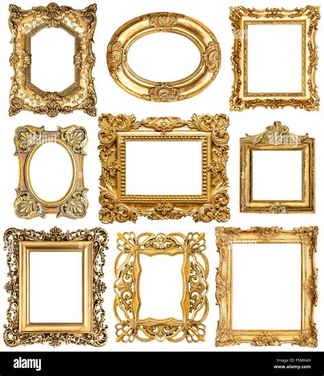 Golden Frames Isolated On White Background Baroque Style Vintage