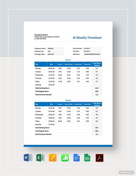 Bi Weekly Employee Timesheet Template in Apple Numbers, Pages, Word ...