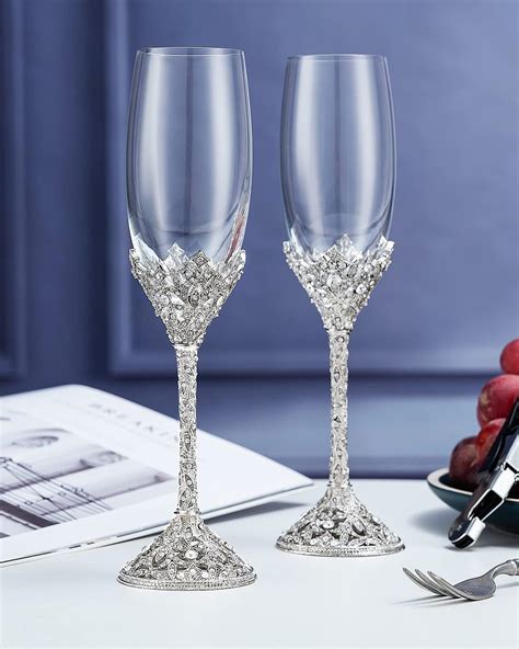 Champagne Flutes Crystal Champagne Glasses Metal Base With Crystal