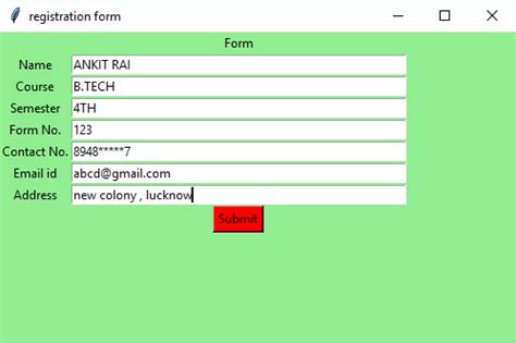 Simple Registration Form Using Python Tkinter Geeksforgeeks