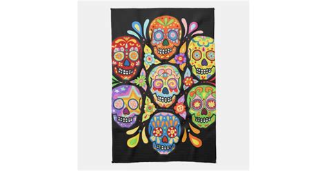 Colorful Day Of The Dead Sugar Skull Kitchen Towel Zazzle