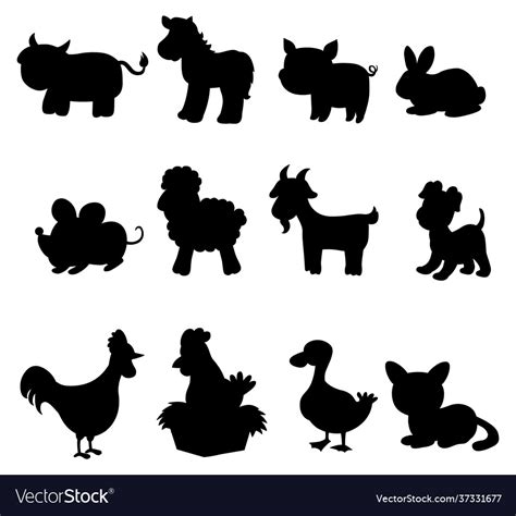 Farm animal silhouette cartoon Royalty Free Vector Image