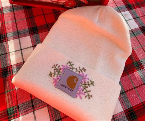 Hand Stitched Flower Carhartt Beanie Etsy