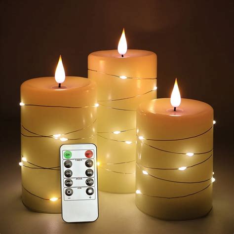 White Led Flameless Candle With Embedded Starlight String 3 Led