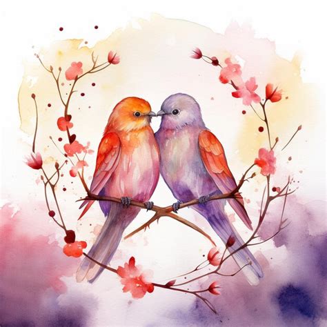 Premium Photo Love Birds Valentines Day Watercolor Art