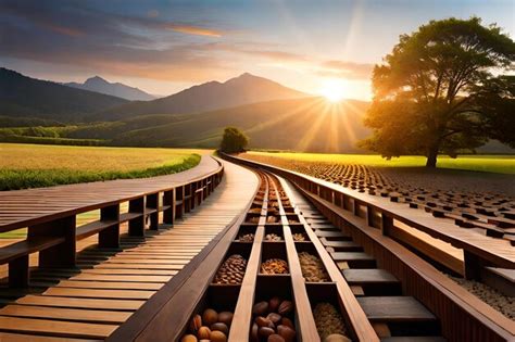 Premium Photo | Train tracks in the sunset