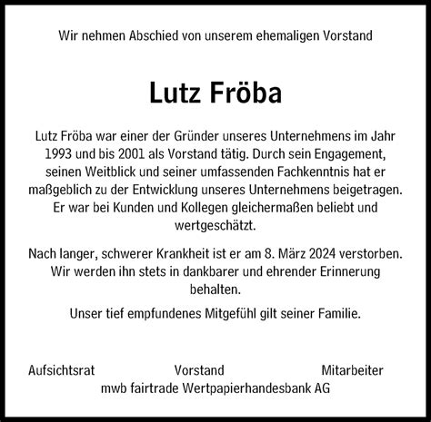 Traueranzeigen Von Lutz Fr Ba Sz Gedenken De