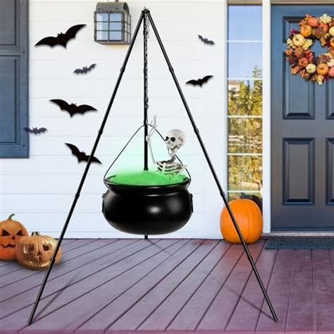 Halloween Decor Outdoor Large Witches Cauldron On Tripod With Led Light Yard Home