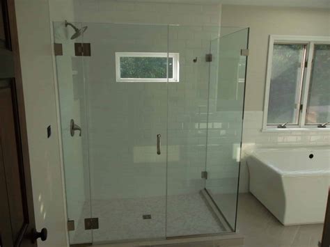 Frameless Shower Corner Enclosure With Glass To Glass Hinges And Robe Hook Absolute Shower Doors